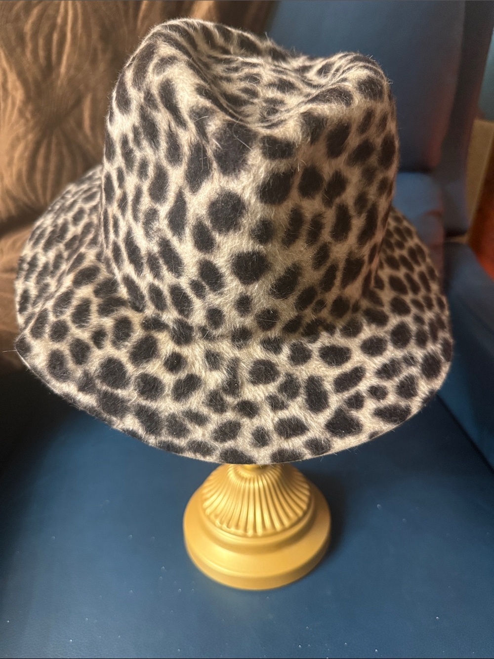 Nordstrom Leopard-Print Felt Fedora in Black and Cream